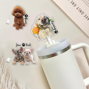 Personalized Gift For Dog Mom, Custom Topper Straw Topper With Photo, Custom Dog Photo Cup Straw Cover, Dog Mom Gifts