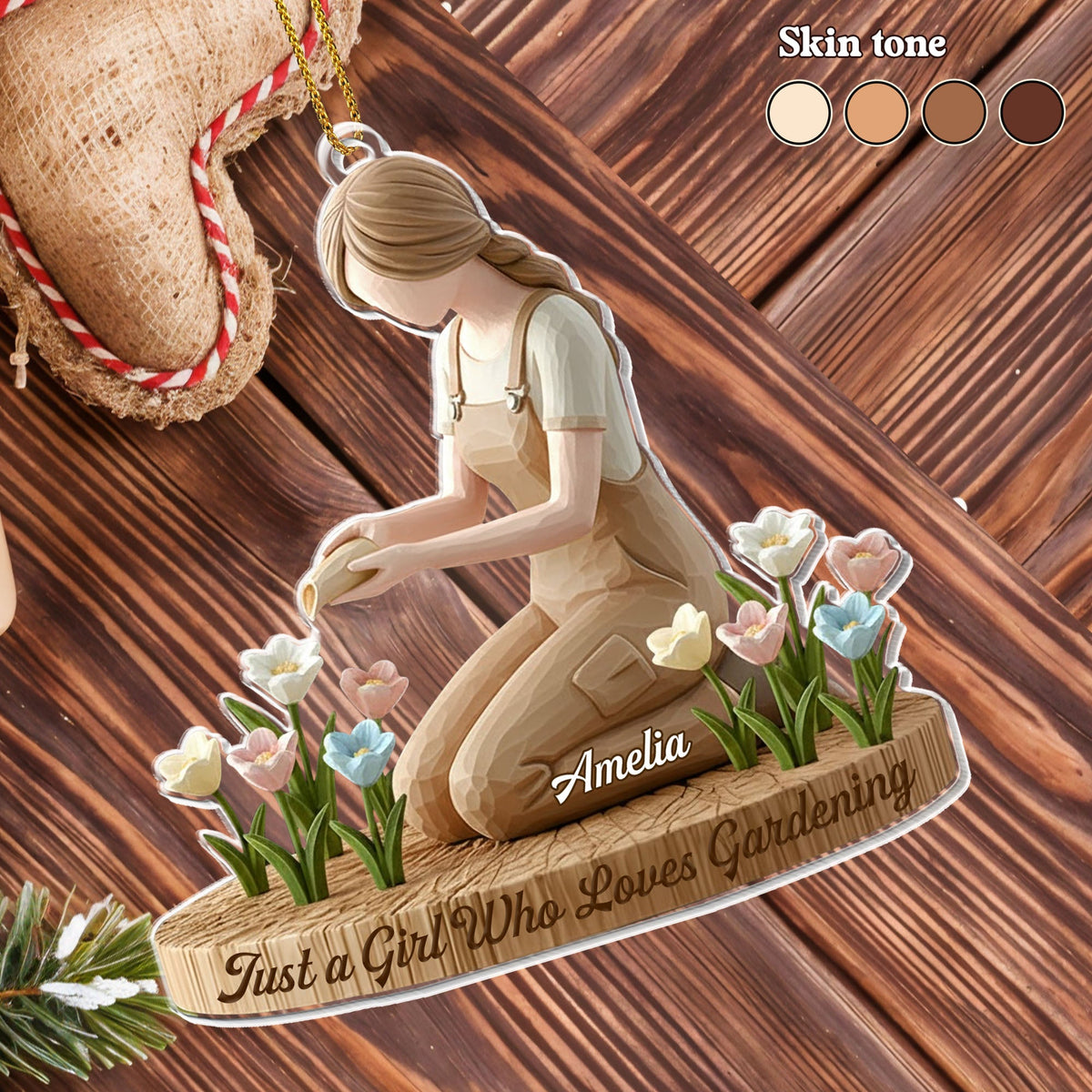 Just A Girl Who Loves Gardening With Flowers, Custom Acrylic Ornament, Gift For Gardening Lovers