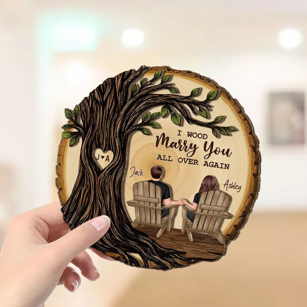 Couple Sitting Under Heart Carved Tree - Personalized Wooden Plaque - Valentine's Day Gift For Couple