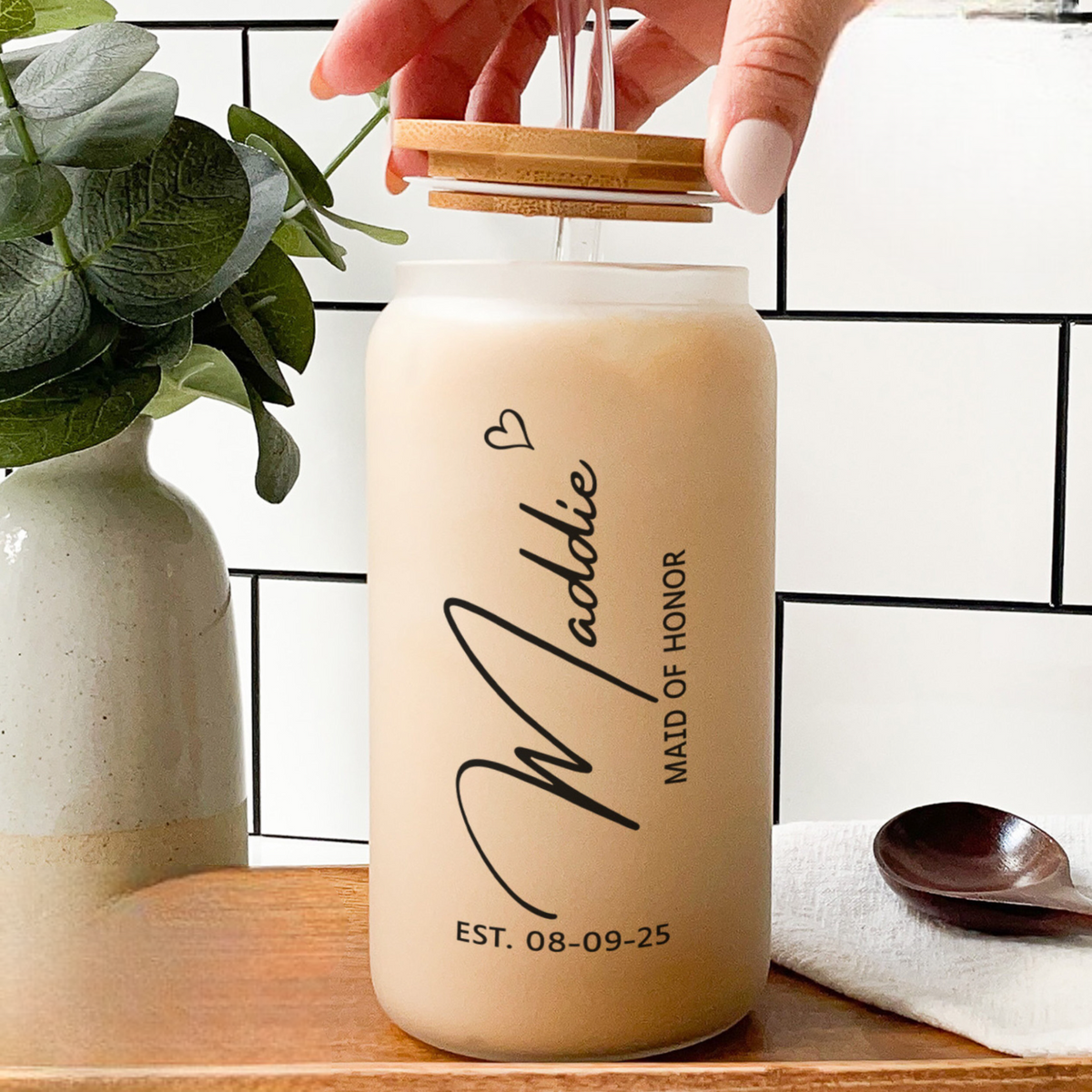 Bride Frosted Glass Tumbler Bride to Be, Personalized Mrs Can Glass, Gift For Bride, Iced Coffee Cup, Future Mrs Custom Cup