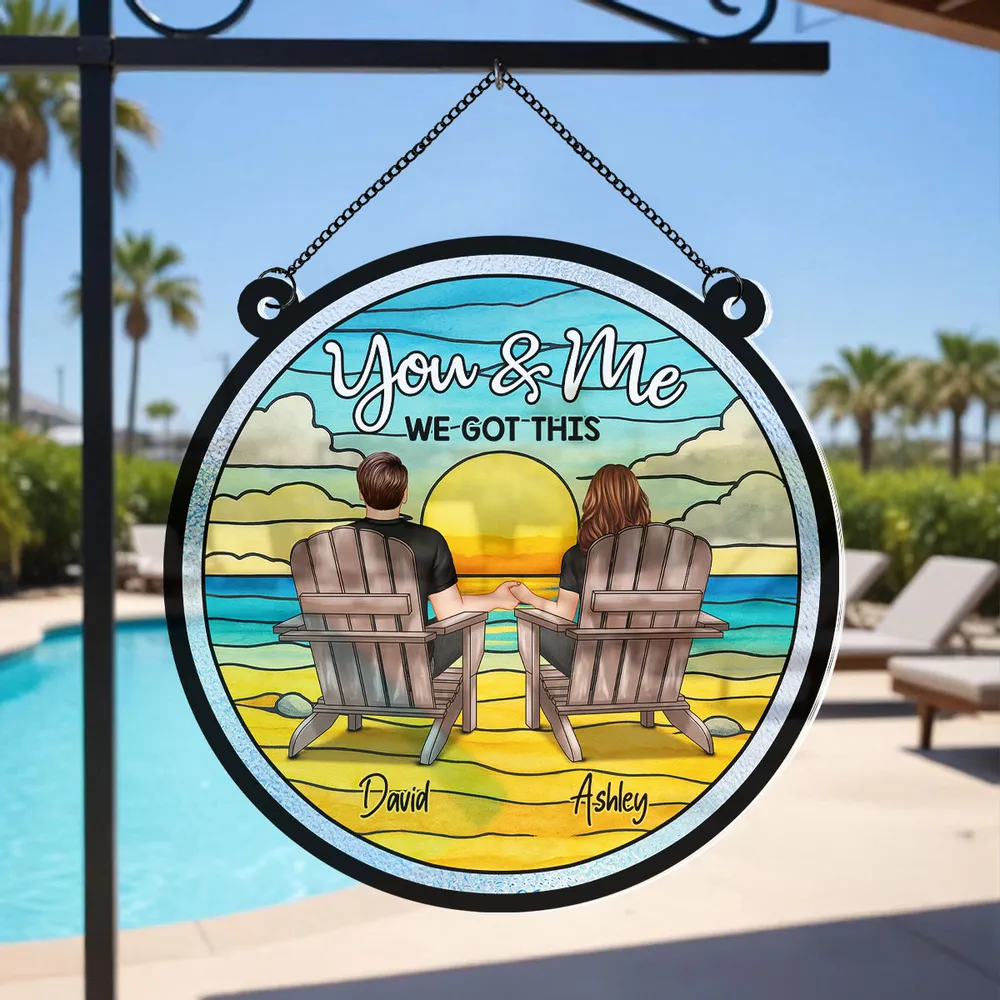 Couple Beach Landscape - Personalized Suncatcher Stained Glass - Gift For Couple, Anniversary Gift