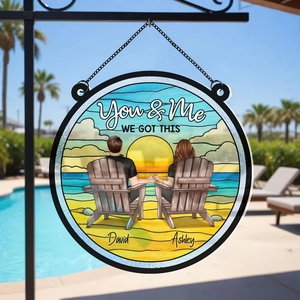 Couple Beach Landscape - Personalized Suncatcher Stained Glass - Gift For Couple, Anniversary Gift