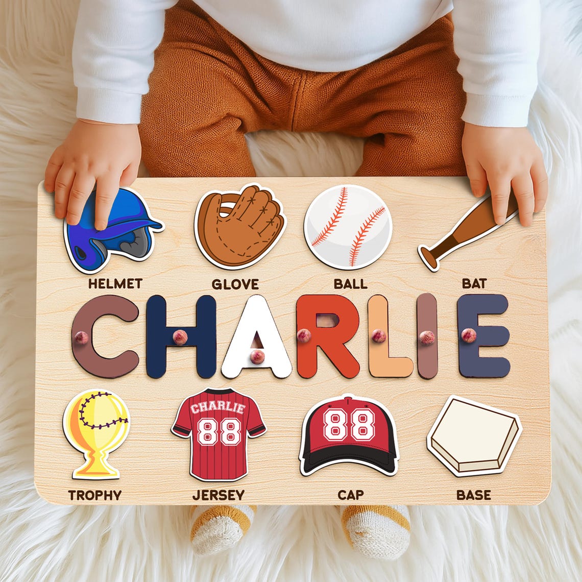 Personalized Baseball Name Puzzle for Baby Boys, Custom Wooden Toy, Toddler Learning 1st Birthday Gift, Baby Shower Gift, Nursery Decor