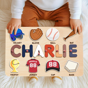 Personalized Baseball Name Puzzle for Baby Boys, Custom Wooden Toy, Toddler Learning 1st Birthday Gift, Baby Shower Gift, Nursery Decor