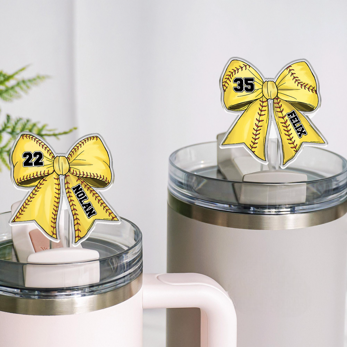 Custom Softball Mom Gift, Personalized Softball Straw Topper, Custom Softball Straw Cover with Name, Sport Straw Topper Accessories