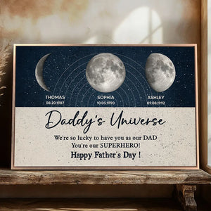 Daddy's Universe Moon Phases - Personalized Canvas - Gift For Dad, Father's Day, Birthday Gift