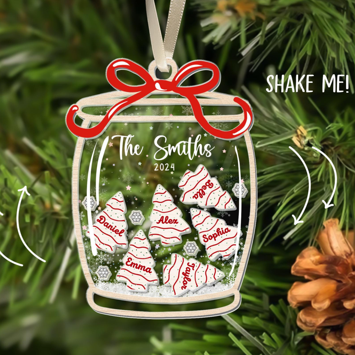 Family Ornament Personalized, Family Christmas Ornaments 2024, Custom Christmas Cake Ornament, Family Keepsake, 4D Shake Family Ornament