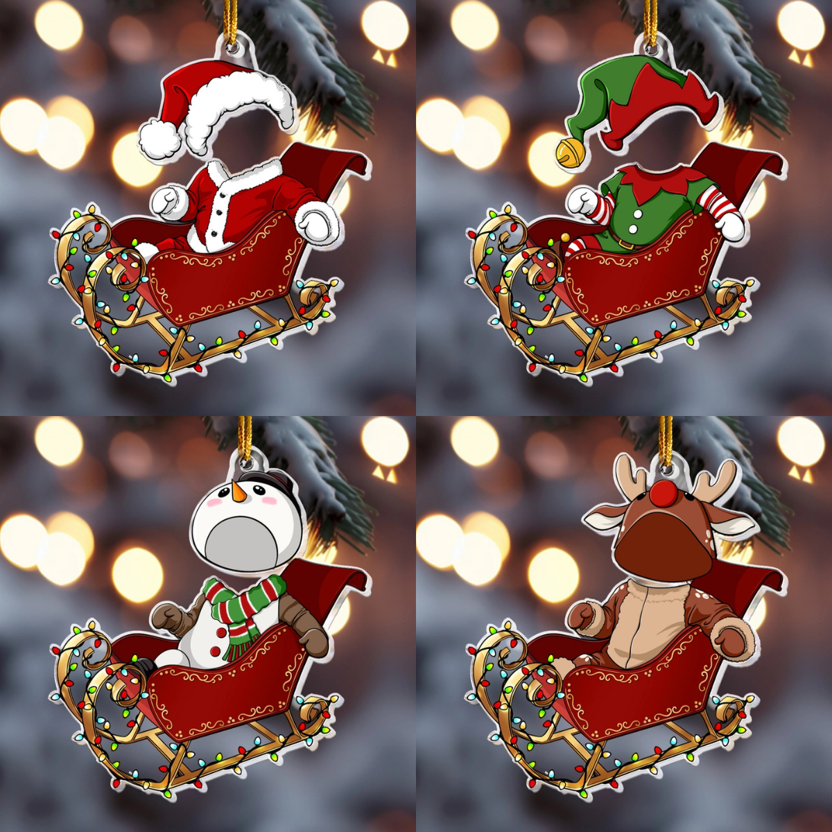 Custom Face Adorable Baby With Santa Sleigh - Personalized Acrylic Shaped Ornament - Gift For Baby, Christmas Gift