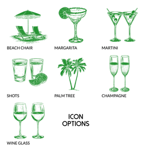 Social Club Party Favor Can Coolers Customizable with Striped Design, Event Icons, and Personal Details