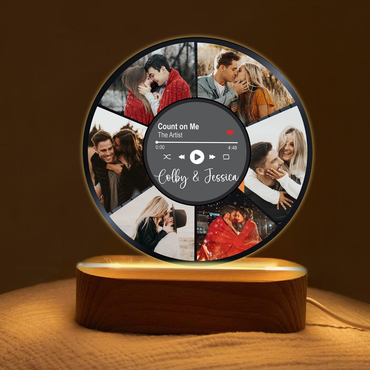 Personalized Couple Photos Record Night Light, Photo Collage LED Lamp for Boyfriend Girlfriend, Anniversary Gifts, Wedding Gift, Music Cover