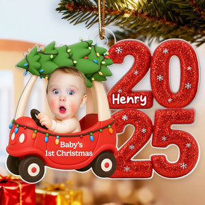 Baby In Car Upload Photo Christmas - Personalized Acrylic Ornament - Christmas Gift For New Parent, Newborn Keepsake