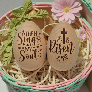 Engraved Wood Easter Eggs Christian Holiday Decor, Easter Day Gift For Family, Baby & Kid