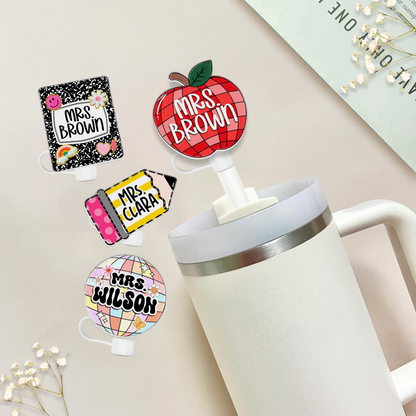 Teacher Straw Topper for Cup, Personalized Teacher Gifts, Custom Teacher Straw Cover, Gift For Teacher