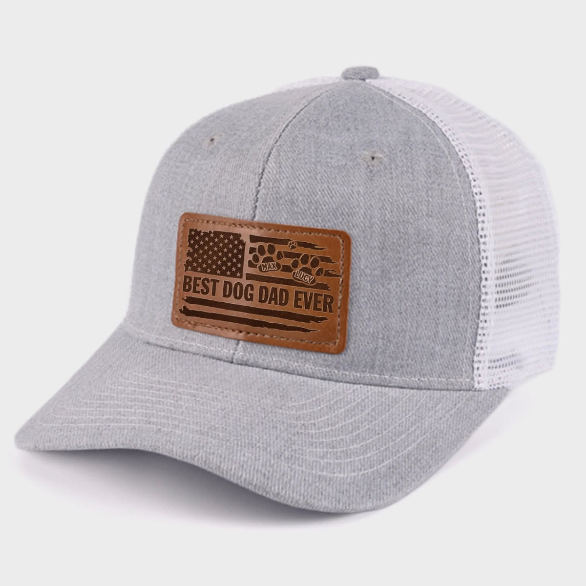 Best Dog Dad Ever - Personalized Leather Label Net Hat - Gift For Dog Dad, Dog Lovers