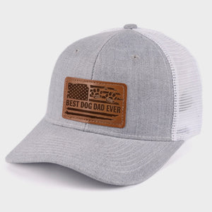 Best Dog Dad Ever - Personalized Leather Label Net Hat - Gift For Dog Dad, Dog Lovers