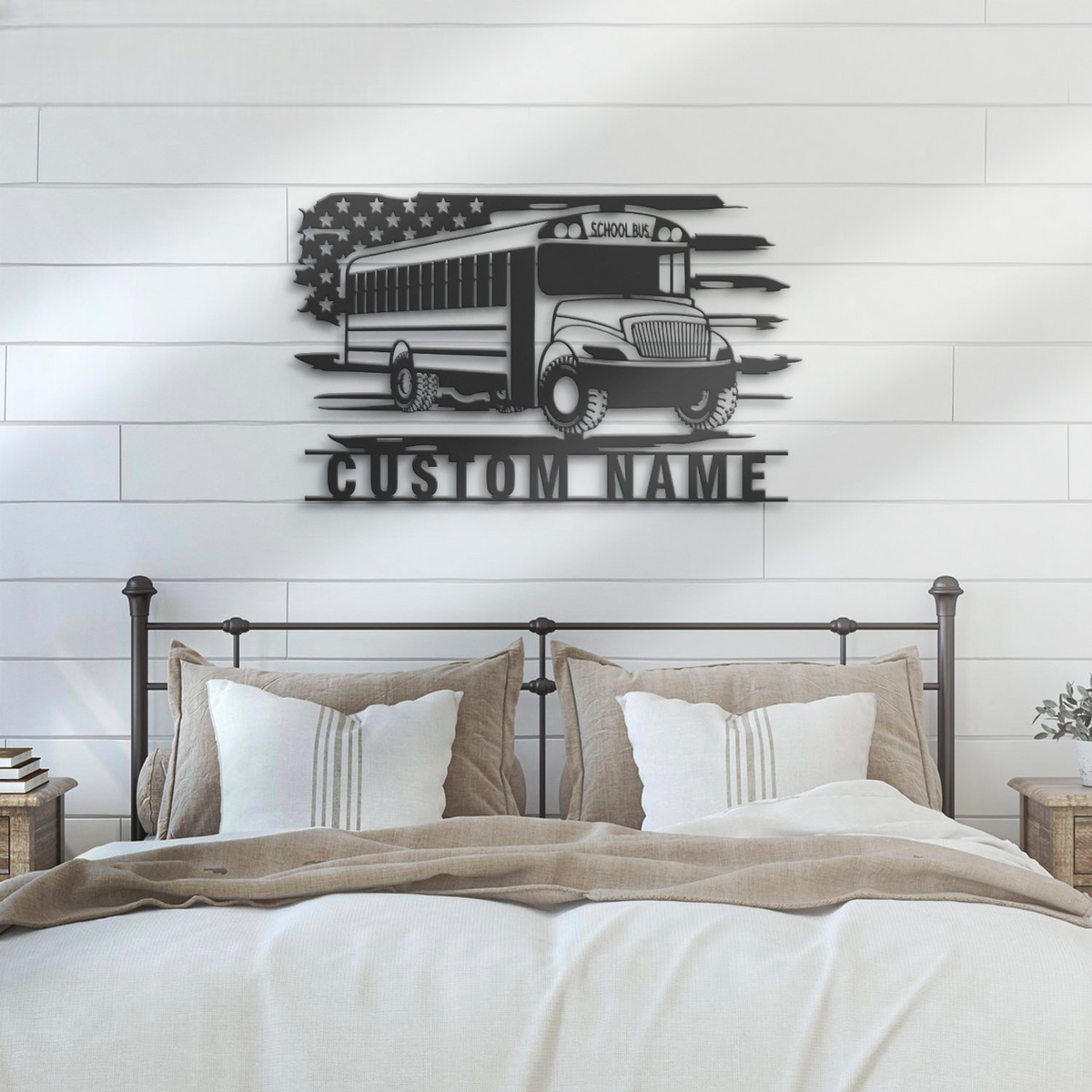 Custom US School Bus Metal Wall Art LED Light Personalized Bus Driver Name Sign Home Decor Back To School Decoration Birthday Christmas Gift