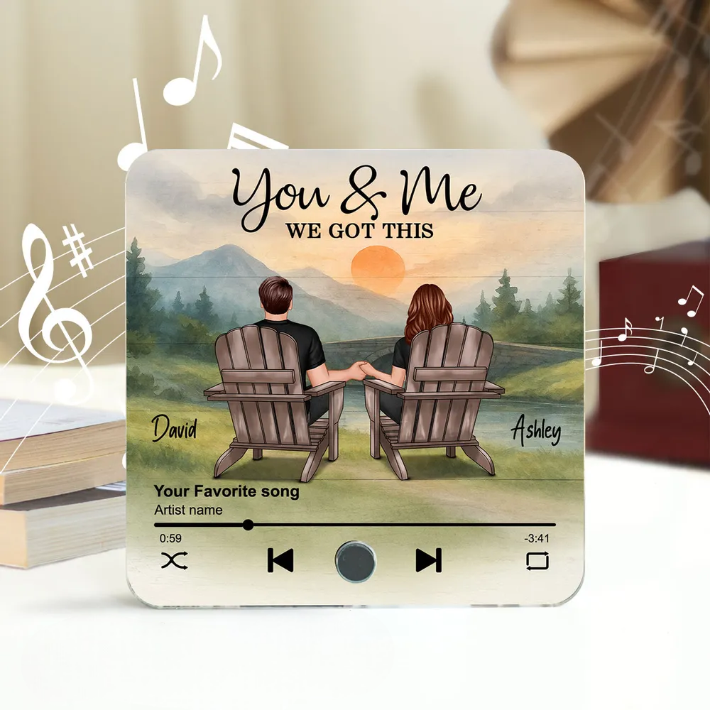 Mountain Landscape Couple Sitting Back View Personalzied Music Magnet, Anniversary Gift For Couple