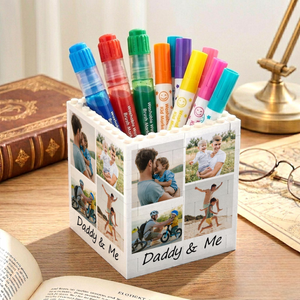Custom Photo Collage Building Block Pen Holder, Unique Gift for Dad, Dad And Me Photo Blocks, Gift For Husband, Bricks Puzzle Fathers Day