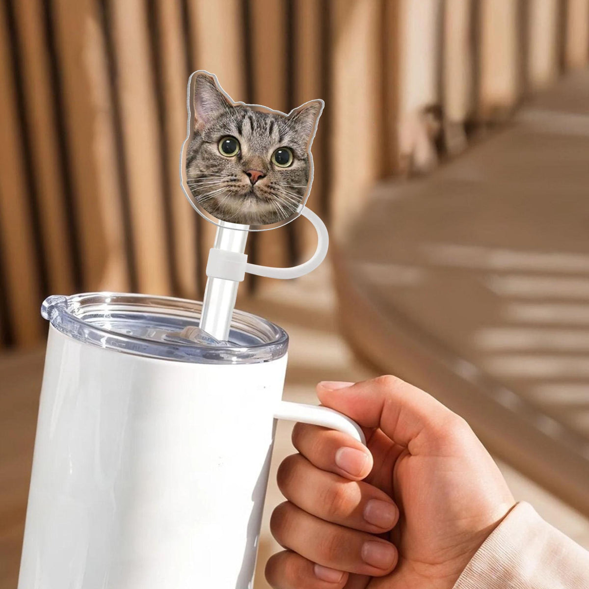 Personalized Gift For Dog Mom Cat Mom, Topper Straw Topper With Dog Cat Photo, Custom Dog Cat Head Cup Straw Cover, Dog Mom Cat Mom Gift