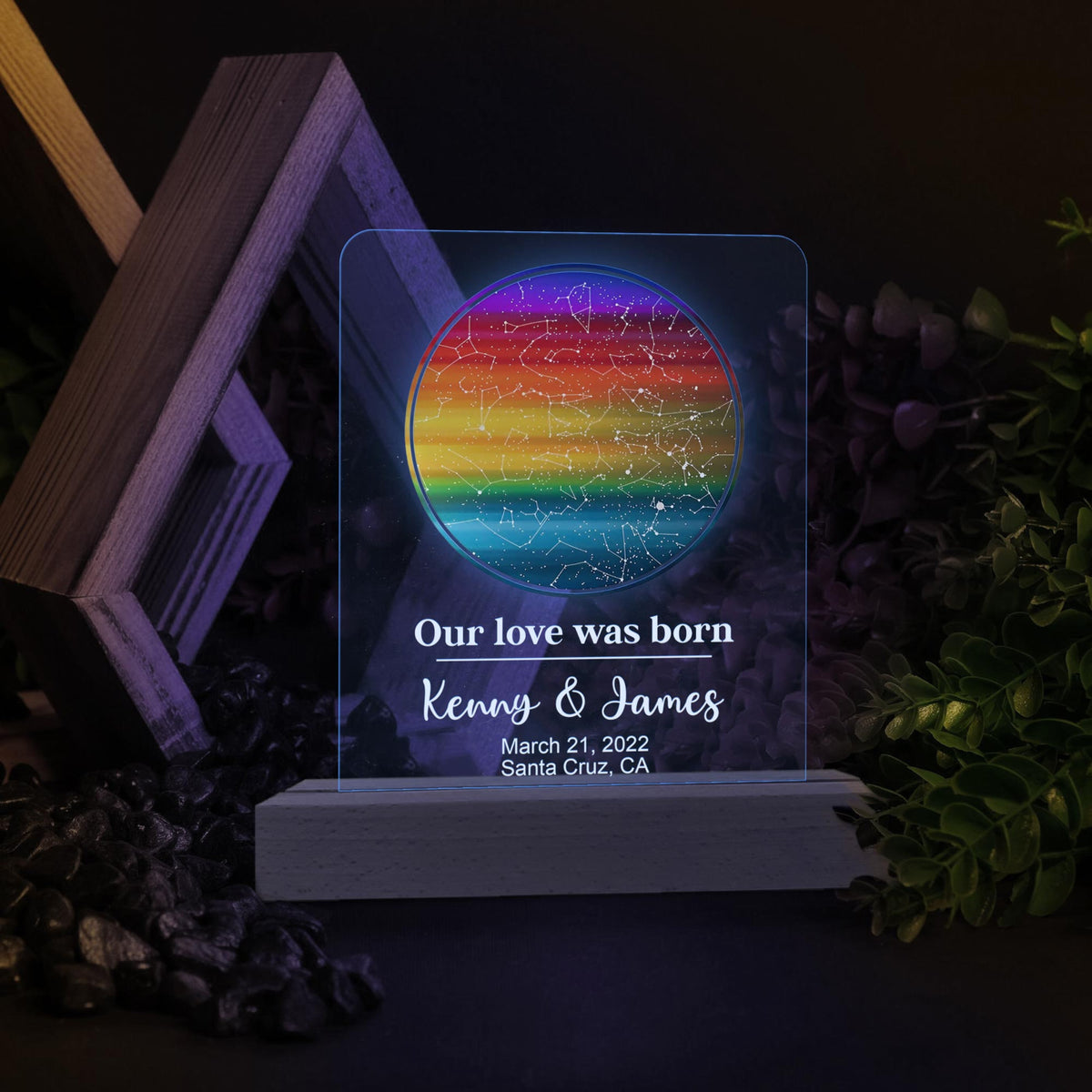 Personalized Star Map By Date Rainbow Lamp, Love Lamp For Valentine Gifts, Anniversary Gifts For Couple