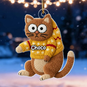 3D Effext Faux Crochet Funny Cat Hanging - Personalized Acrylic Ornament - Christmas Gift for Cat Lovers