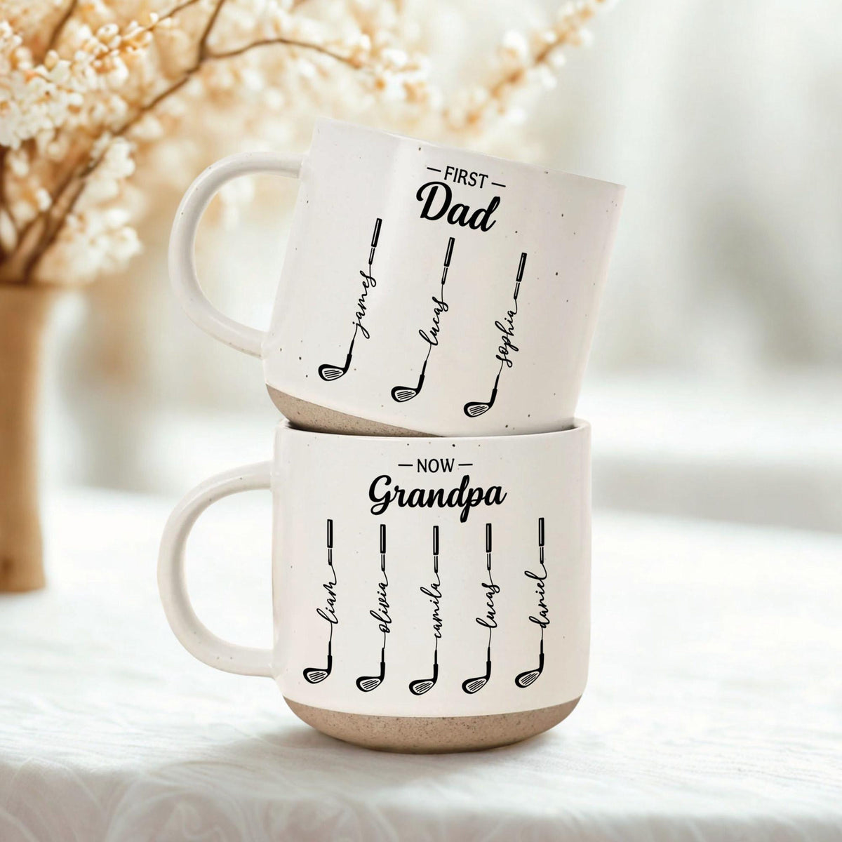 Personalized First Dad Now Grandpa Pottery Mug, Custom Father Day Golf Gift, Golf Lover Gift For Him,Dad Birthday Gift,Gift For Dad, Grandpa