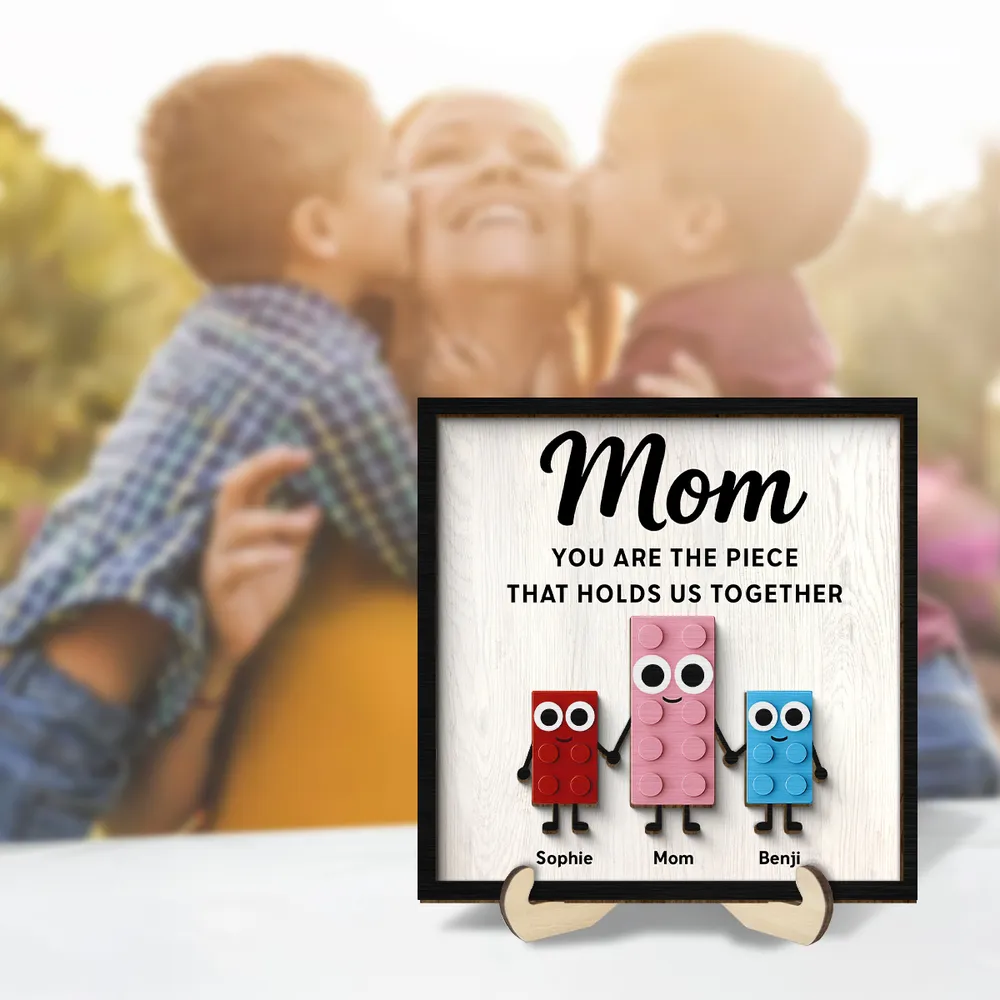 Mom Is The Cutest Piece That Hold Us Together - Personalized Wooden Plaque - Gift For Mom, Mother's Day, Birthday Gift