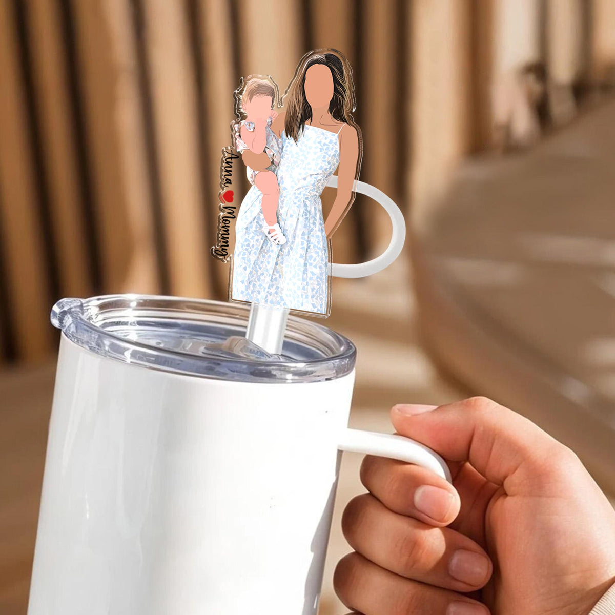 Personalized Gift For Mom, Custom Family Photo Portrait Straw Topper, Mom And Kids Photo Straw Cover