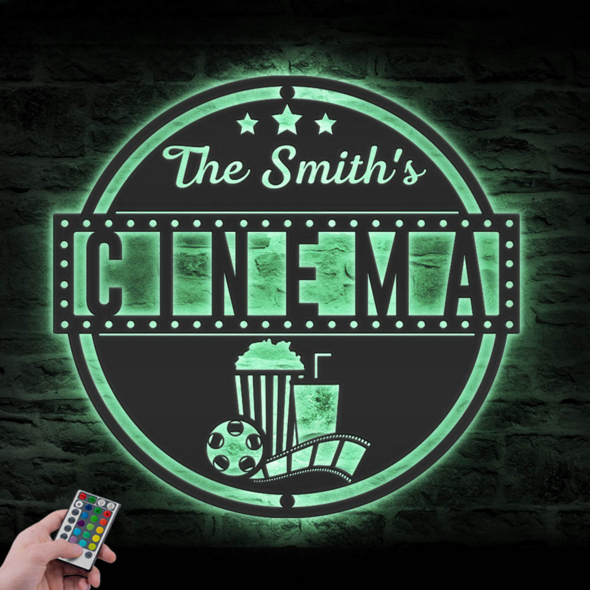 Custom Movie And Popcorn Metal Wall Art LED Light Personalized Family Cinema Home Theater Name Sign Home Decor Man Cave Decoration Birthday