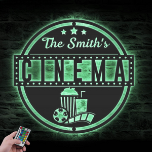 Custom Movie And Popcorn Metal Wall Art LED Light Personalized Family Cinema Home Theater Name Sign Home Decor Man Cave Decoration Birthday