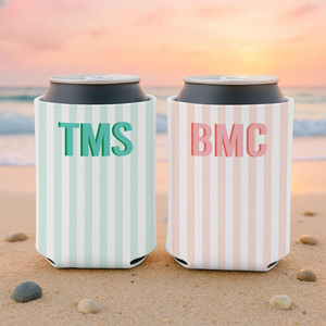 Monogram Bachelorette Slim Can Cooler, Personalized Name Coastal Bach Club Drink Sleeves, Beach Bachelorette Bridal Party Favors