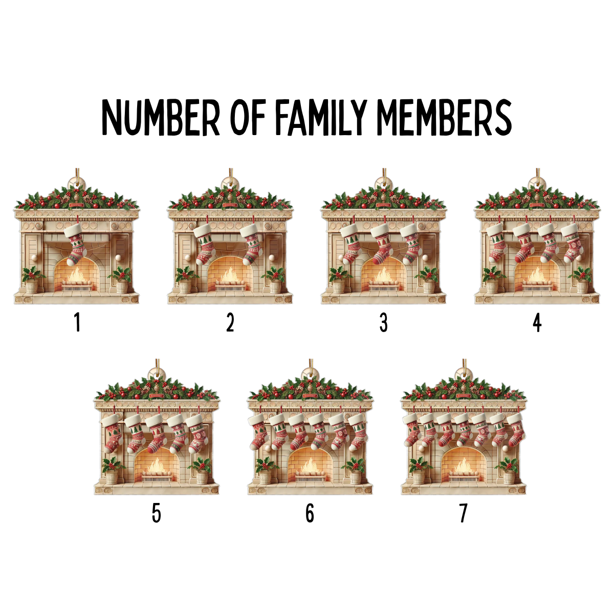 Christmas Retro Fireplace 3D Efect Family Christmas Stockings On Mantel Ornament, Christmas Gift For Family, Keepsake Ornament