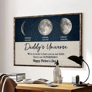 Daddy's Universe Moon Phases - Personalized Canvas - Gift For Dad, Father's Day, Birthday Gift