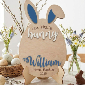 Custom Easter Bunny Footprint Sign, Baby's First Easter Footprint Sign, My First Easter Craft Bunny Footprint Easter Keepsake Board For Baby