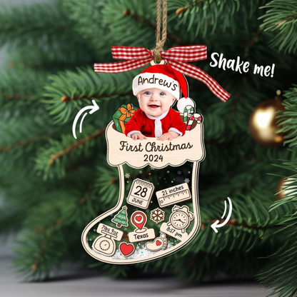 Baby's First Christmas Ornament 2024, Custom Baby Photo Ornament, New Baby Shaker, Newborn Gift, 4D Shake Babies Ornament, Baby Shower Gifts