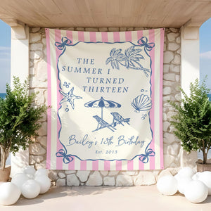 The Summer I Turned Birthday Banner, ANY AGE Custom Birthday Photo Backdrop, The Summer I Turned Party, Coastal Birthday Party Decorations