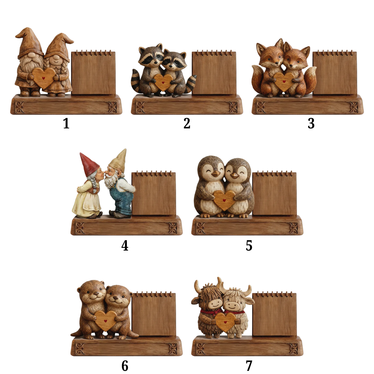 3D Effect Couple Animals Gnome Anniversary Date Calendar - Personalized Wooden Plaque - Anniversary Gift For Couple