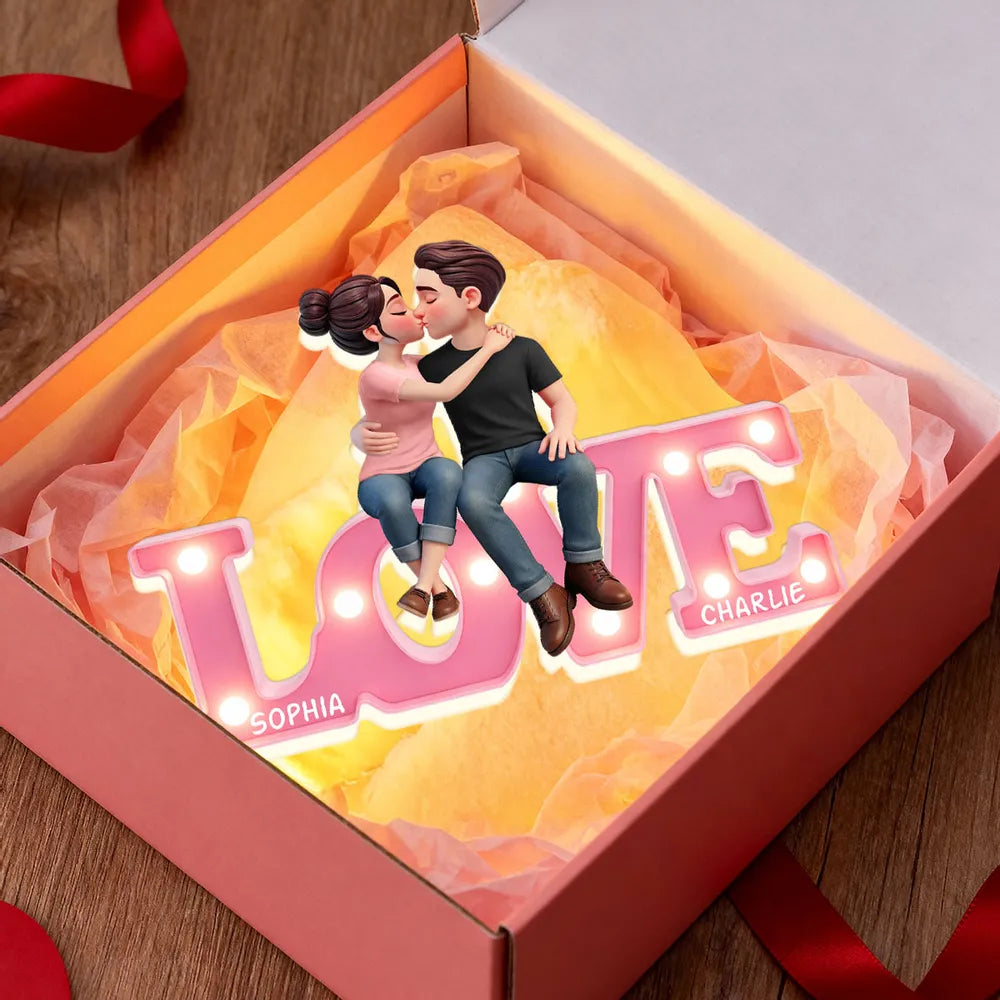 Loving & Kissing Couple - Personalized Acrylic Light Box - Anniversary Gift, Valentine's Day Gift For Couple