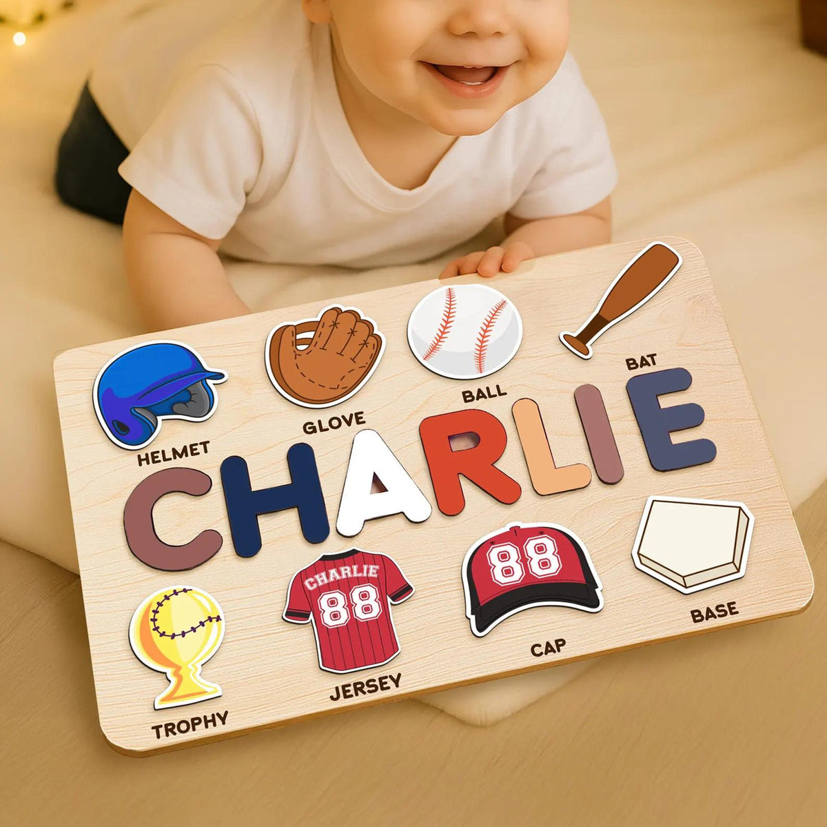Personalized Baseball Name Puzzle for Baby Boys, Custom Wooden Toy, Toddler Learning 1st Birthday Gift, Baby Shower Gift, Nursery Decor
