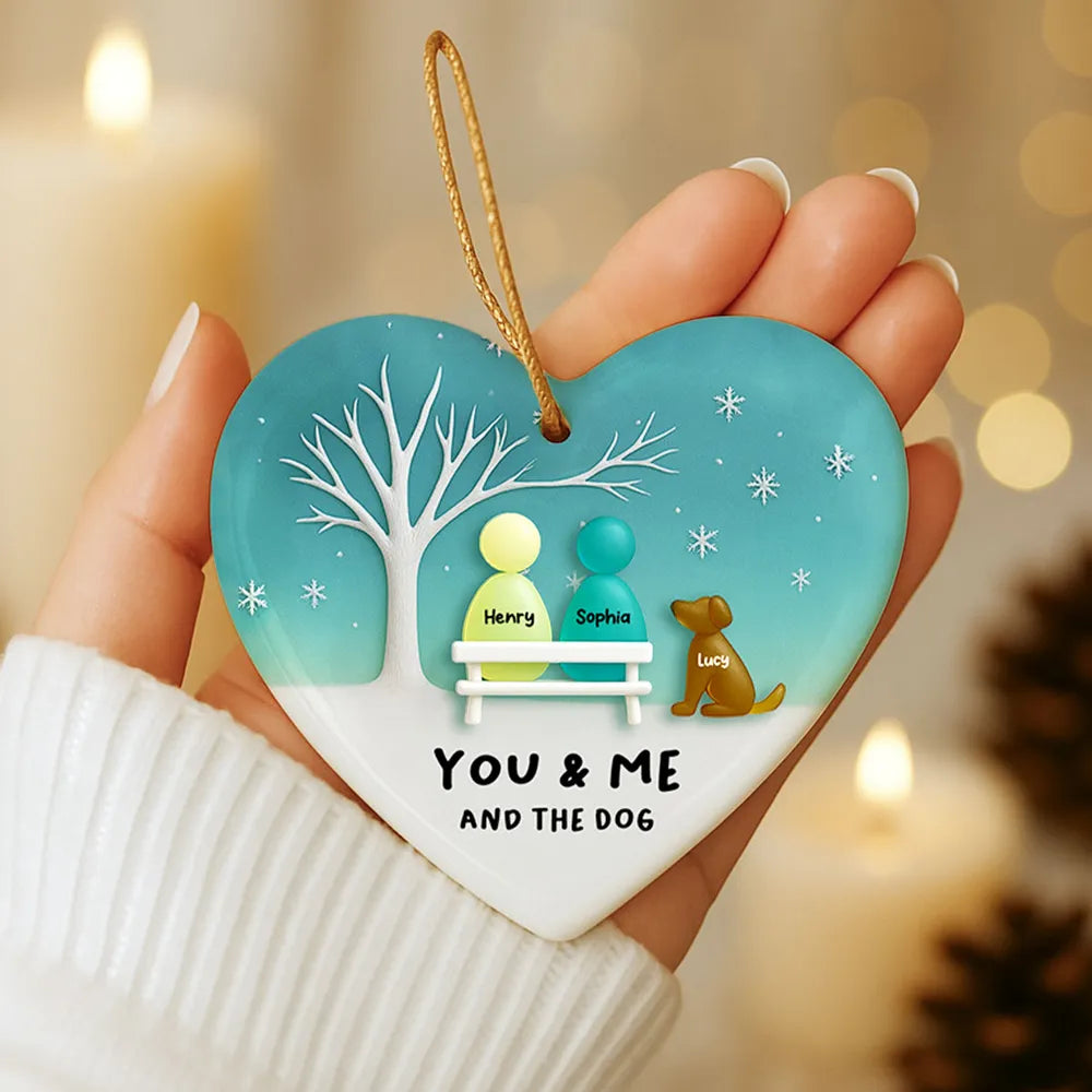 Sea Glass Couple & the Dogs - Personalized Ornament - Christmas Gift for him, Gift for her