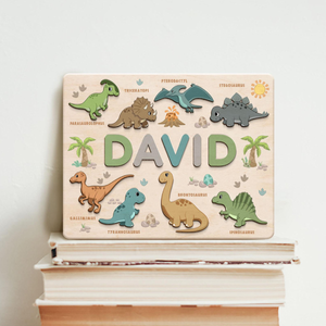 Custom Name Puzzle Board For Kids, Personalized Baby Toddler Wooden Dinosaur Toys, Sensory Toys, Puzzle Busy Board For Toddlers, Birthday