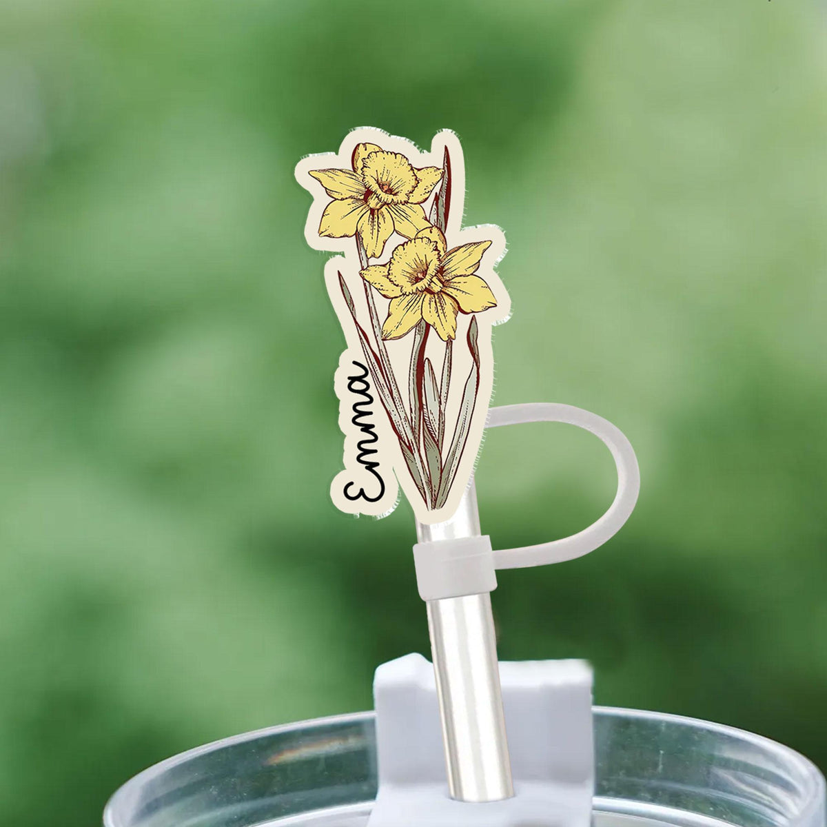 Personalized Birth Month Flower Straw Stopper, Custom Straw Cover With Name, Accessories Gift For Mom Grandma Sister Bestie