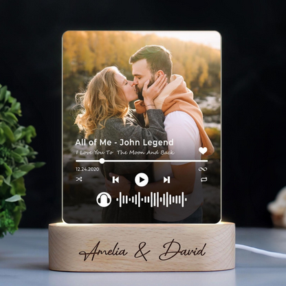 Custom Your Favorite Song Upload Full Photo - Personalized 3D LED Light Wooden Base - Gift For Couple