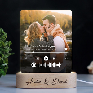 Custom Your Favorite Song Upload Full Photo - Personalized 3D LED Light Wooden Base - Gift For Couple