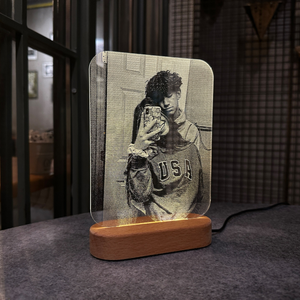 Custom Picture Night Light Wooden Base, Anniversary Gift For Couple, Wedding Gift Couple