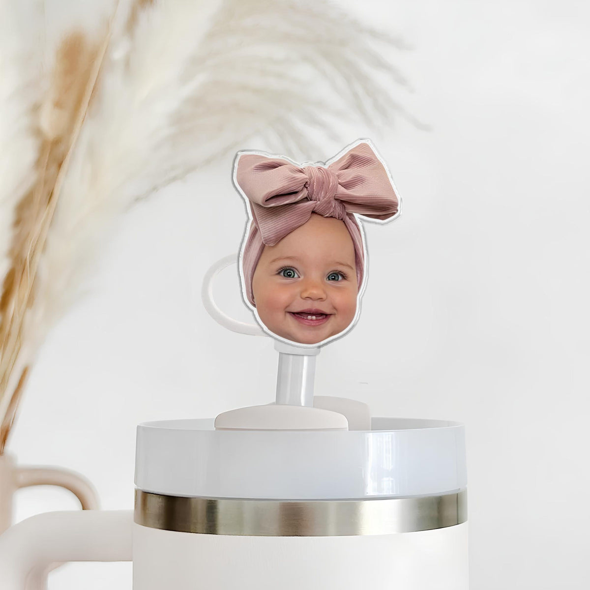 Personalized Gift For Mom Grandma, Custom Kids Photo Straw Topper, Cup Straw Cover, Gift For Grandma, Nana