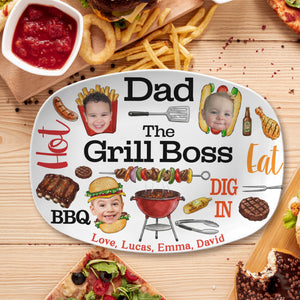 Personalized Dad Grilling Platter with Kids Faces, Funny Kids Face Platter, BBQ Dad Gift, The Grill Boss Plate, Fathers Day Gift for Husband