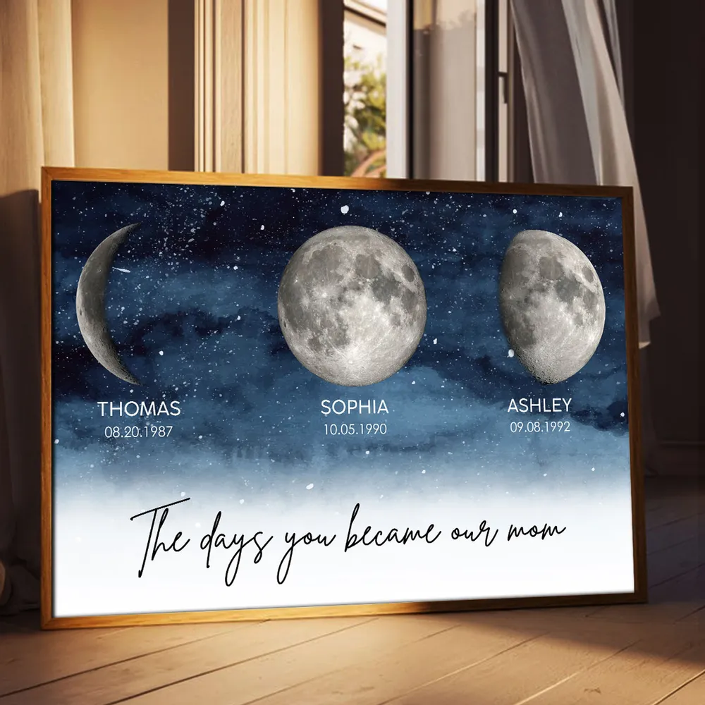 The Day You Became My Mom Custom Moon Phase - Personalized Canvas - Gift For Mom, Mother's Day, Birthday Gift