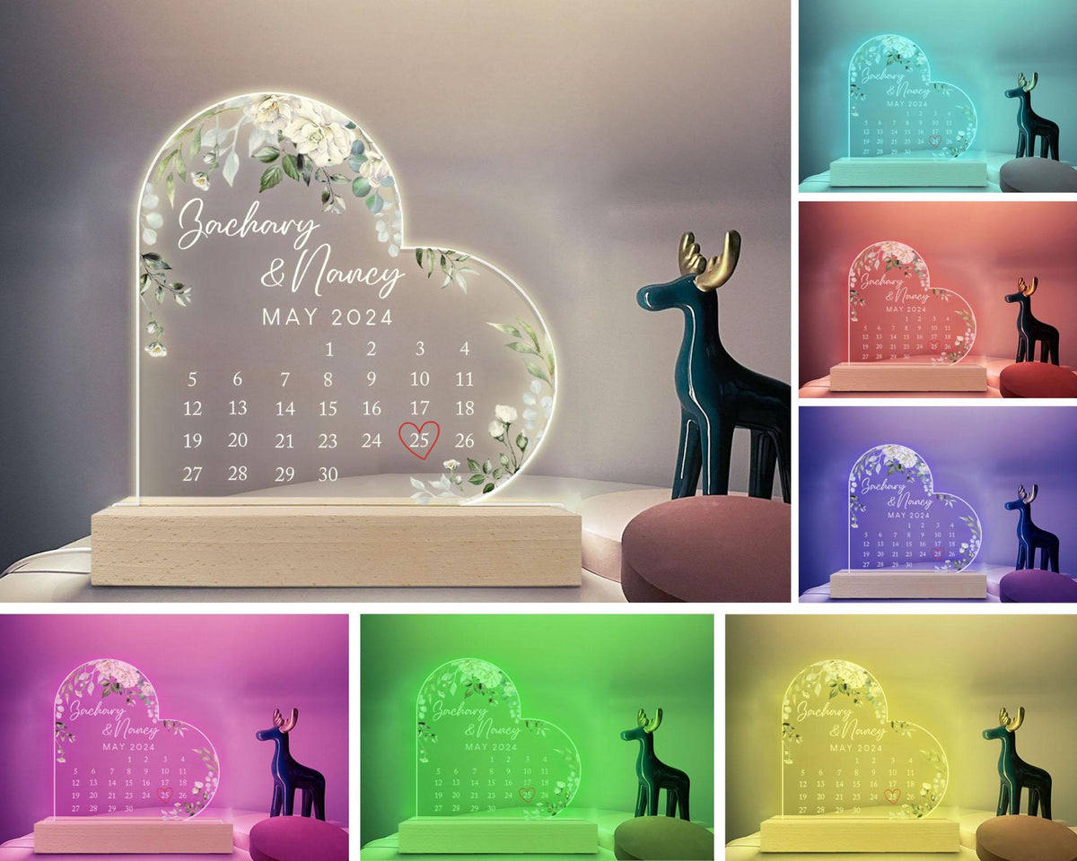 Personalized Couple Calendar LED Light, Anniversary Date Calendar Acrylic Plaque, Acrylic Plaque Gift for Couple, Couple Gifts, Gift For Her