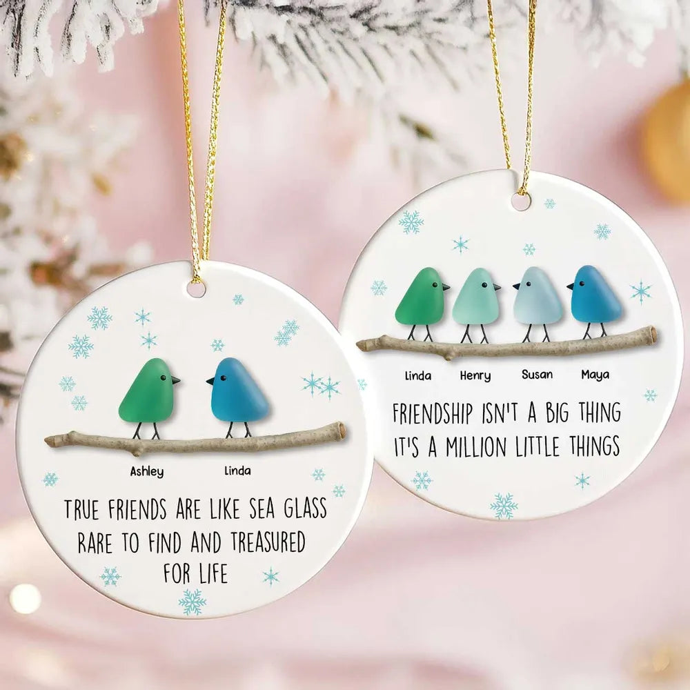 Friendship Sea Glass Pattern Birds - Personalized Ornament - Unique Christmas Gift for Best Friends